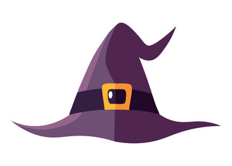 Halloween traditional witch hat with strap in cartoon  flat style
