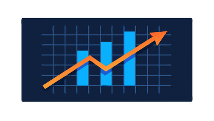 Soaring Business Growth Chart: Glowing Orange Arrow & Blue Bars on Dark Grid Background - Financial Success Visualization Generative AI