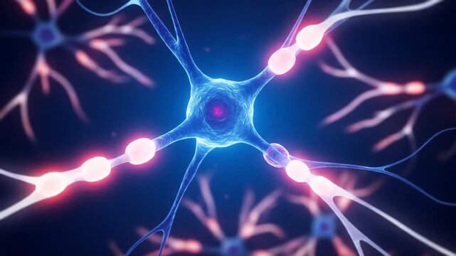 A close-up of neurons with vibrant colors depicting neural activity and signal transmission. The image evokes the complexity of the brain