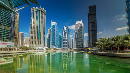 Residential buildings in Jumeirah Lake Towers timelapse hyperlapse in Dubai, UAE.