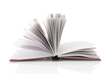 Open book close up on a white background