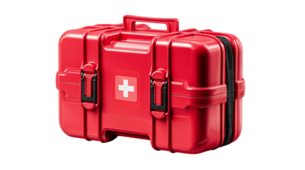 Red Emergency Kit with Medical Supplies and Equipment
