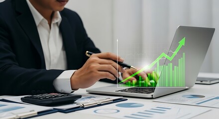 Professional Analyzing Positive Financial Trends, Business Growth