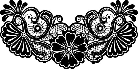 Elegant black and white floral lace design evokes sophistication and timeless beauty for decorative projects.