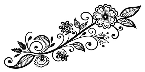 Elegant black floral vine flourish design adds decorative beauty to invitations, cards, and creative projects