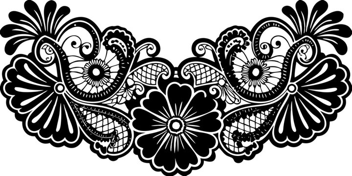 Elegant black and white floral lace design evokes sophistication and timeless beauty for decorative projects.