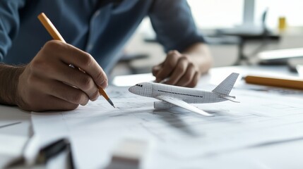 aerospace engineer adjusting 3D aircraft model in CAD program