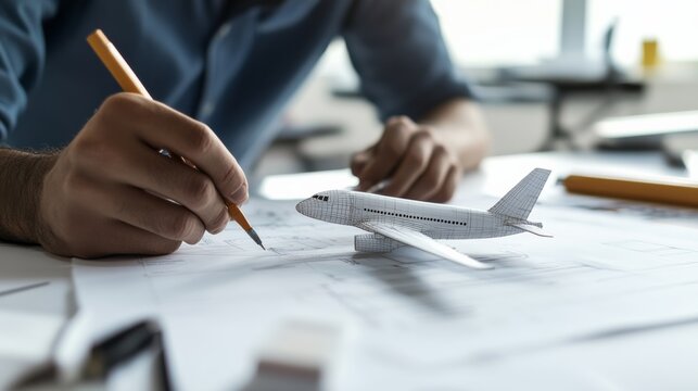 aerospace engineer adjusting 3D aircraft model in CAD program