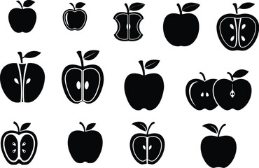 Apple Silhouette Vector Set | Whole and Sliced Fruit Icons Clipart Collection