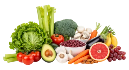 Fotobehang Keuken Illustration of a vibrant assortment of fresh vegetables and fruits is artfully  © Farina