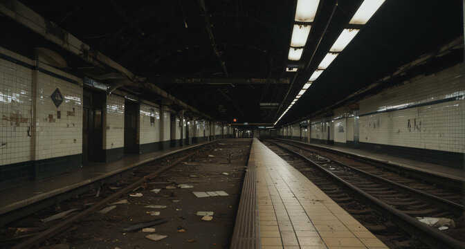 empty urban subway station with parallel tracks