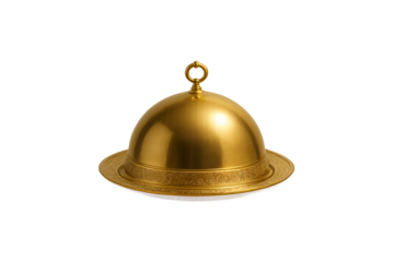 Golden tray with dome on transparent background