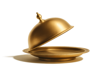 Golden tray with dome on gray background, transparent background