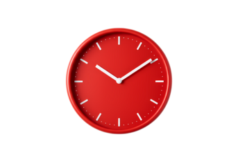 Red Clock: Time Management, Punctuality, and Deadline Concepts Isolated on White Background