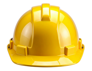  High-Visibility Yellow Construction Helmet with Reflective Band, Front View, Isolated on Transparent Background
