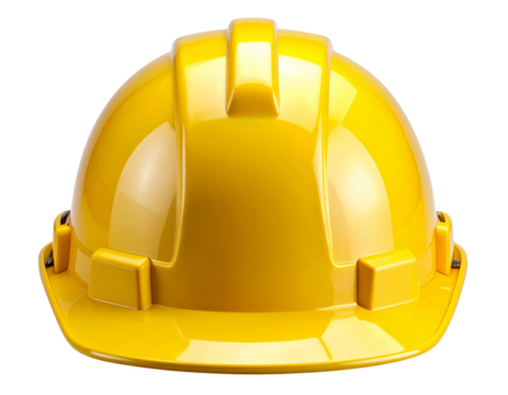 High-Visibility Yellow Construction Helmet with Reflective Band, Front View, Isolated on Transparent Background