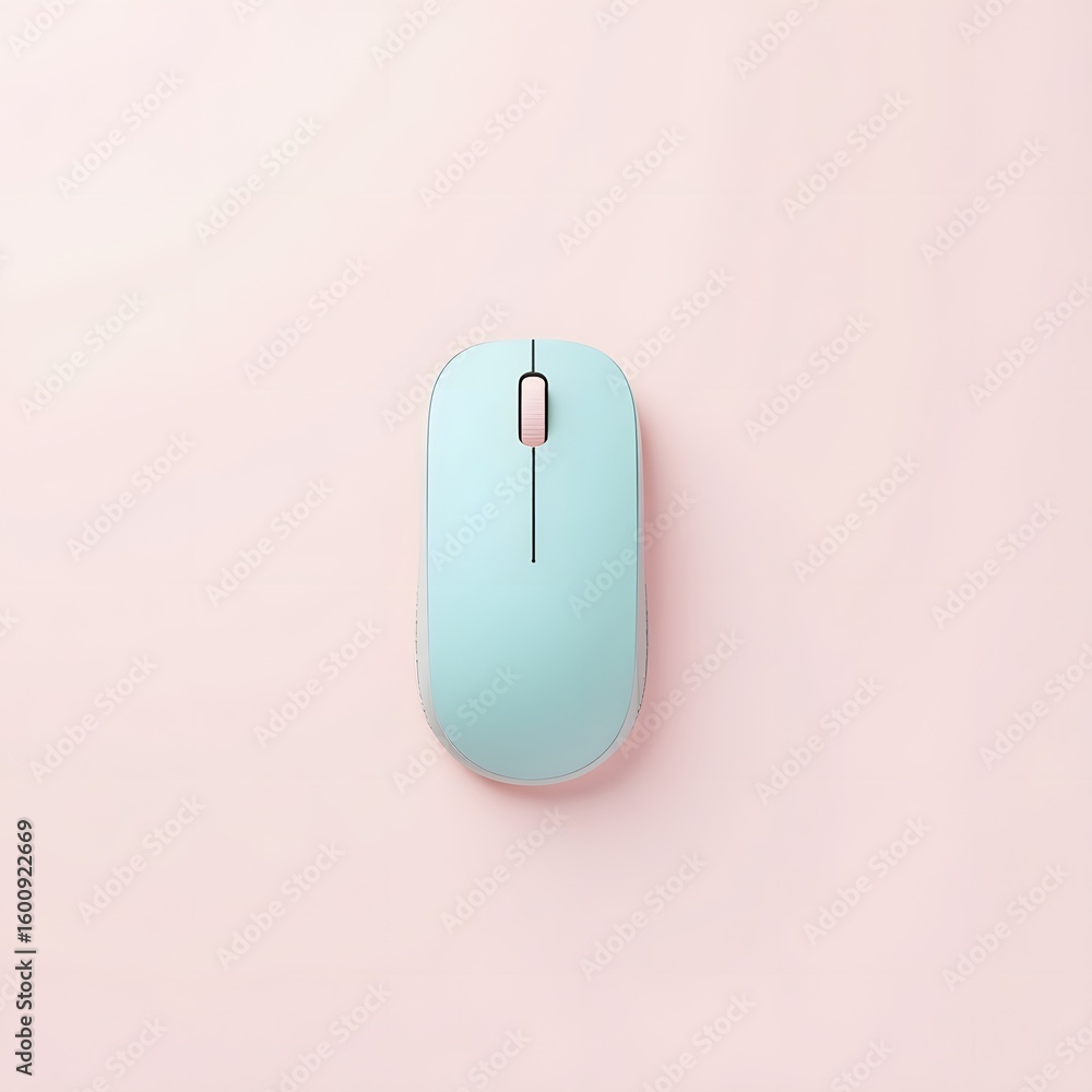 Poster red background highlighting a computer mouse, an essential technology input device for modern office