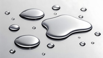 Reflective water droplets scattered on a smooth metallic surface