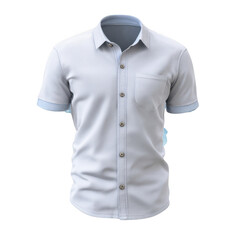 Light blue short sleeve button down shirt isolated on transparent background