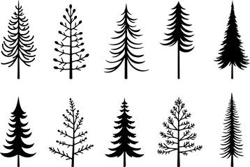 Naklejka premium Tree Pine, Fir & Deciduous Tree Icons vector bundle