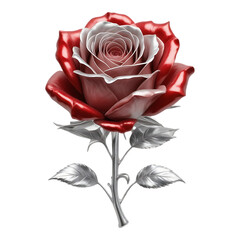 Metallic Rose with Silver Stem and Leaves