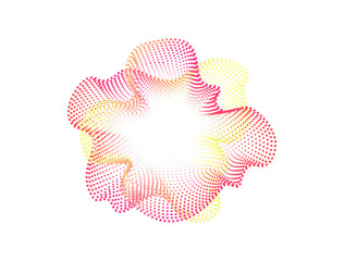 A set of round abstract sound swirling sound swirling glowing neon wave dots. Digital equalizer, futuristic technology. Color dotted circle for design . Vector radial spectrum.