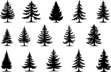 Obraz premium Tree Pine, Fir & Deciduous Tree Icons vector bundle
