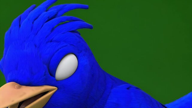 charming 4K cartoon animation small blue songbird turning blinking against green screen background perfect children&rsquo;s projects character animation nature themed cartoons looping