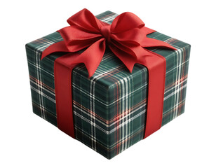Wrapped Gift Box with Red Ribbon and Bow