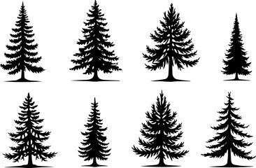 Naklejka premium Tree Pine, Fir & Deciduous Tree Icons vector bundle