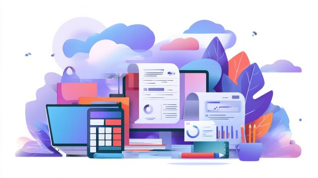 IT accounting system abstract concept vector illustration set. Open banking platform, enterprise accounting, e-invoicing, business financial software, electronic invoice tool abstract metaphor., no l