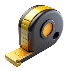 3D Metallic Yellow and Gray Tape Measure Measurement Tool on transparent background
