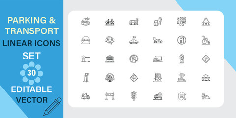 Parking and Transport Linear Icons Set Editable Vector