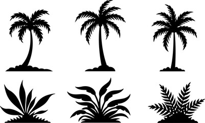 Fototapeta premium Tree Silhouette Collection – Pine, Fir & Deciduous Tree Icons vector bundle