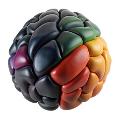 3D Colorful Abstract Octagonal Brain-Shaped Sculpture 3D Render Hyperrealistic on transparent background