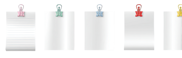 Blank note papers with colorful clips