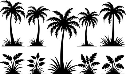 Obraz premium Tree Silhouette Collection – Pine, Fir & Deciduous Tree Icons vector bundle