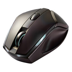 3D Sleek Modern Black and Silver Ergonomic Wireless Gaming Mouse on transparent background