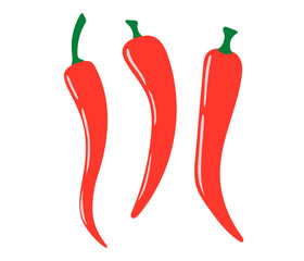 Red hot chili pepper. Spicy Vegetable icon. Healthy vegetarian food. Hand drawn flat vector illustration isolated on white background