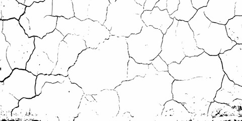 high contrast black and white image of a cracked white wall with cracks and damaged texture, creating an abstract and distressed background look