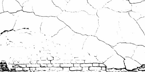 high contrast black and white image of a cracked white wall with cracks and damaged texture, creating an abstract and distressed background look