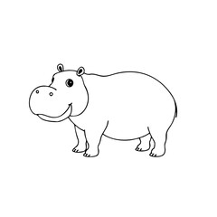 Simple line sketch of hippopotamus character standing and smiling  