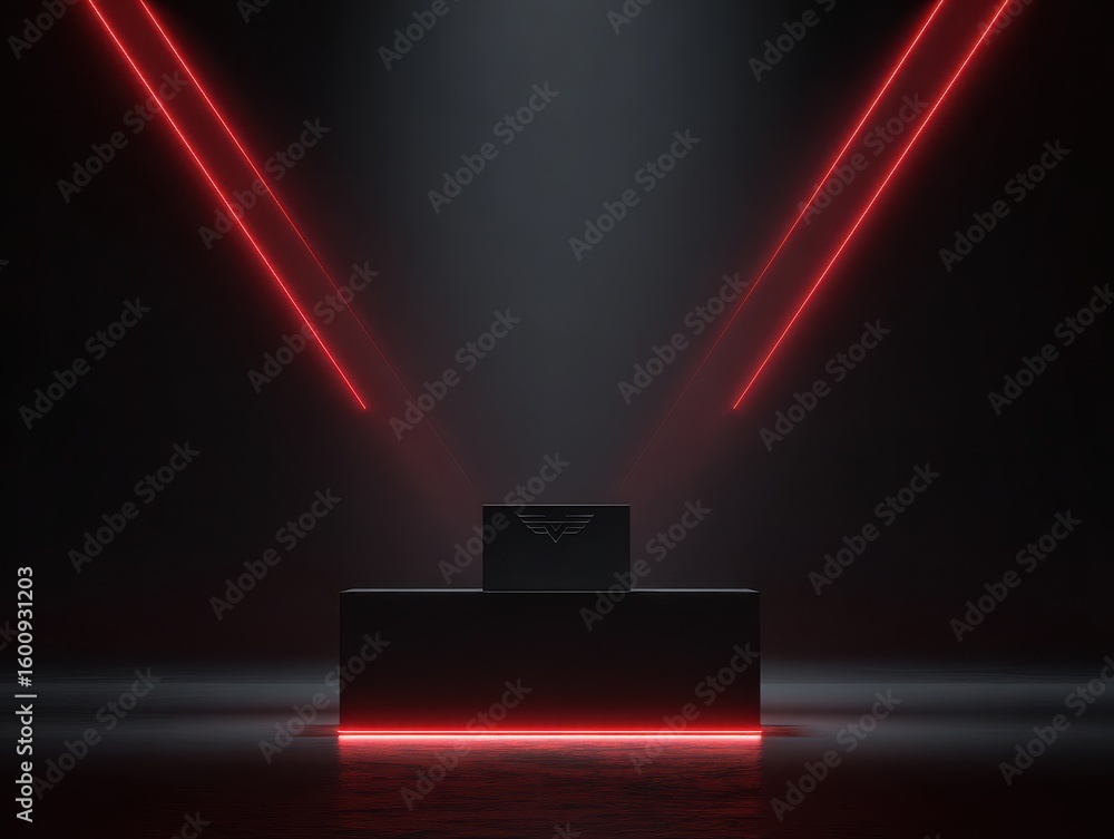 Fototapete a dark background with two red, glowing laser beams pointing upwards, creating the illusion of wings