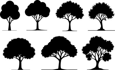 Tree Silhouette Collection – Pine, Fir & Deciduous Tree Icons vector bundle