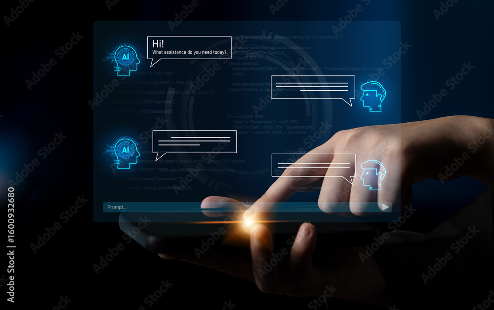 Poster ai chatbot interface facilitates communication, chatbot, and ai interaction for automated user suppo