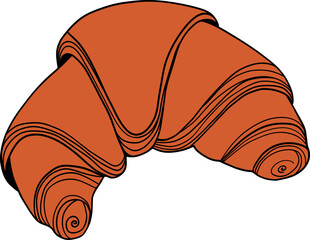 Croissant vector illustration. line and color. Croissant isolated on white background. For menu, cafe. Hand drawn.