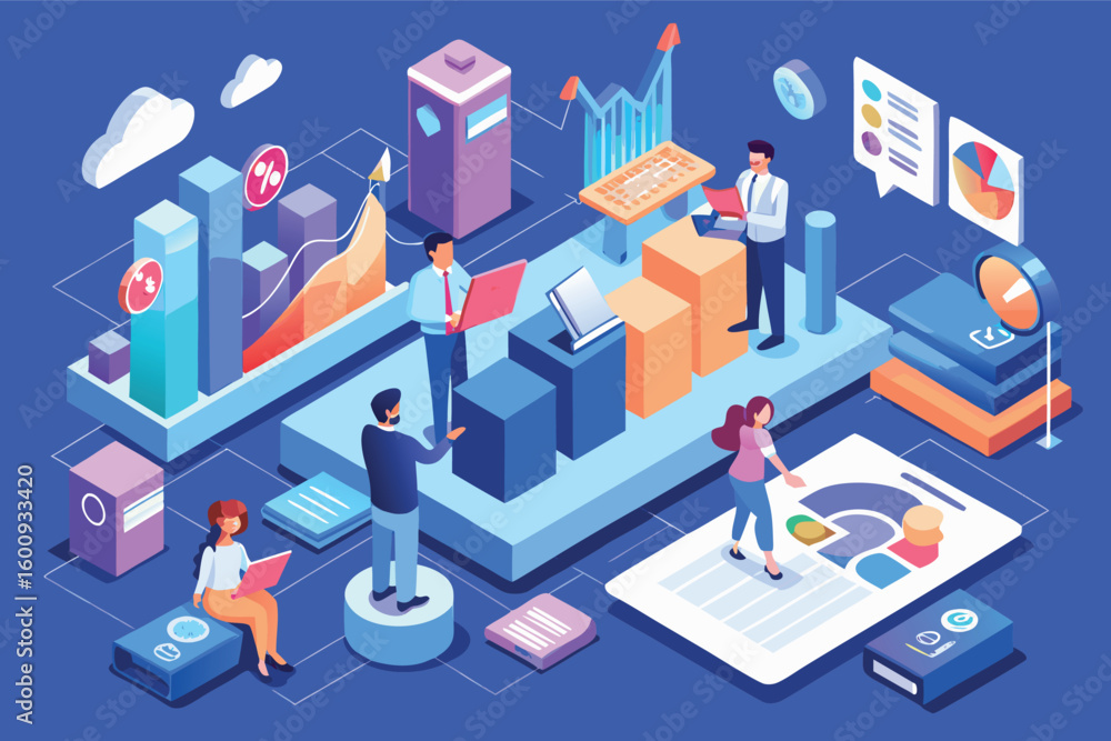 Poster digital data analysis and business strategy planning in a modern workspace setting