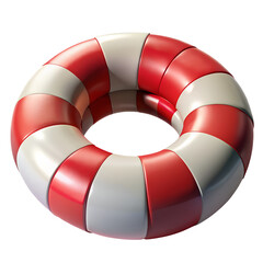 3D Colorful Red and White Retro Life Preserver Circular Flotation Device on transparent background