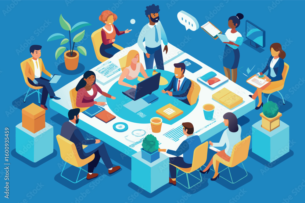 Aufkleber business team collaborating in a modern office during a brainstorming session with charts and techno