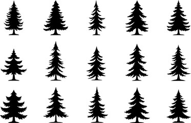 Naklejka premium Tree Silhouette Collection – Pine, Fir & Deciduous Tree Icons vector bundle